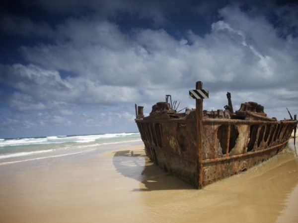 Shipwreck by the shore